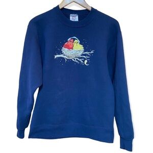 Vintage Jerzees Grandma Sweatshirt Bird in Nest Navy Blue Size Small